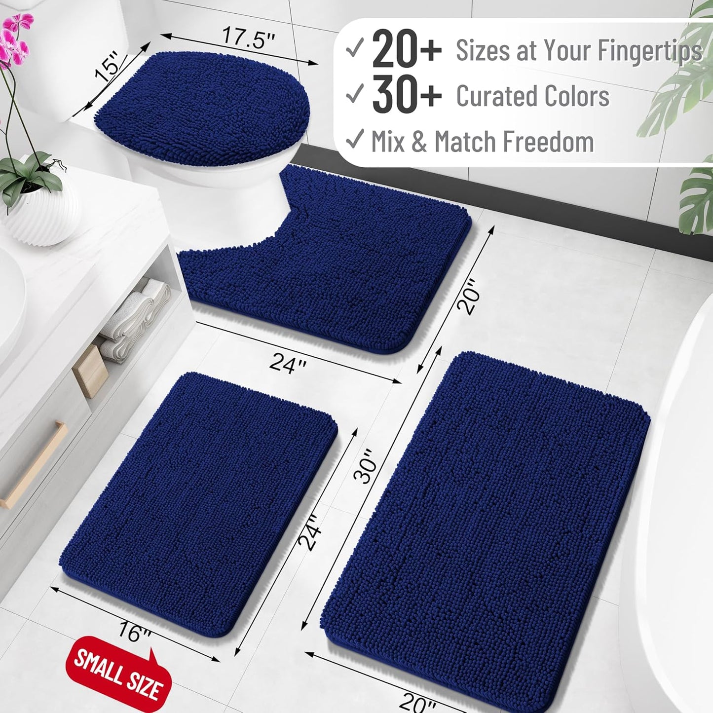 OLANLY Bathroom Rugs - Extra Soft Chenille Bath Mats | Quick-Dry, Machine Washable, 30x18 Navy
