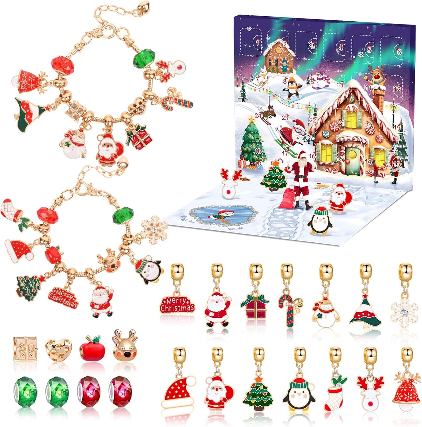 Skiennix Christmas Advent Calendar - 24-Day Countdown with 2 DIY Charm Bracelet Kits
