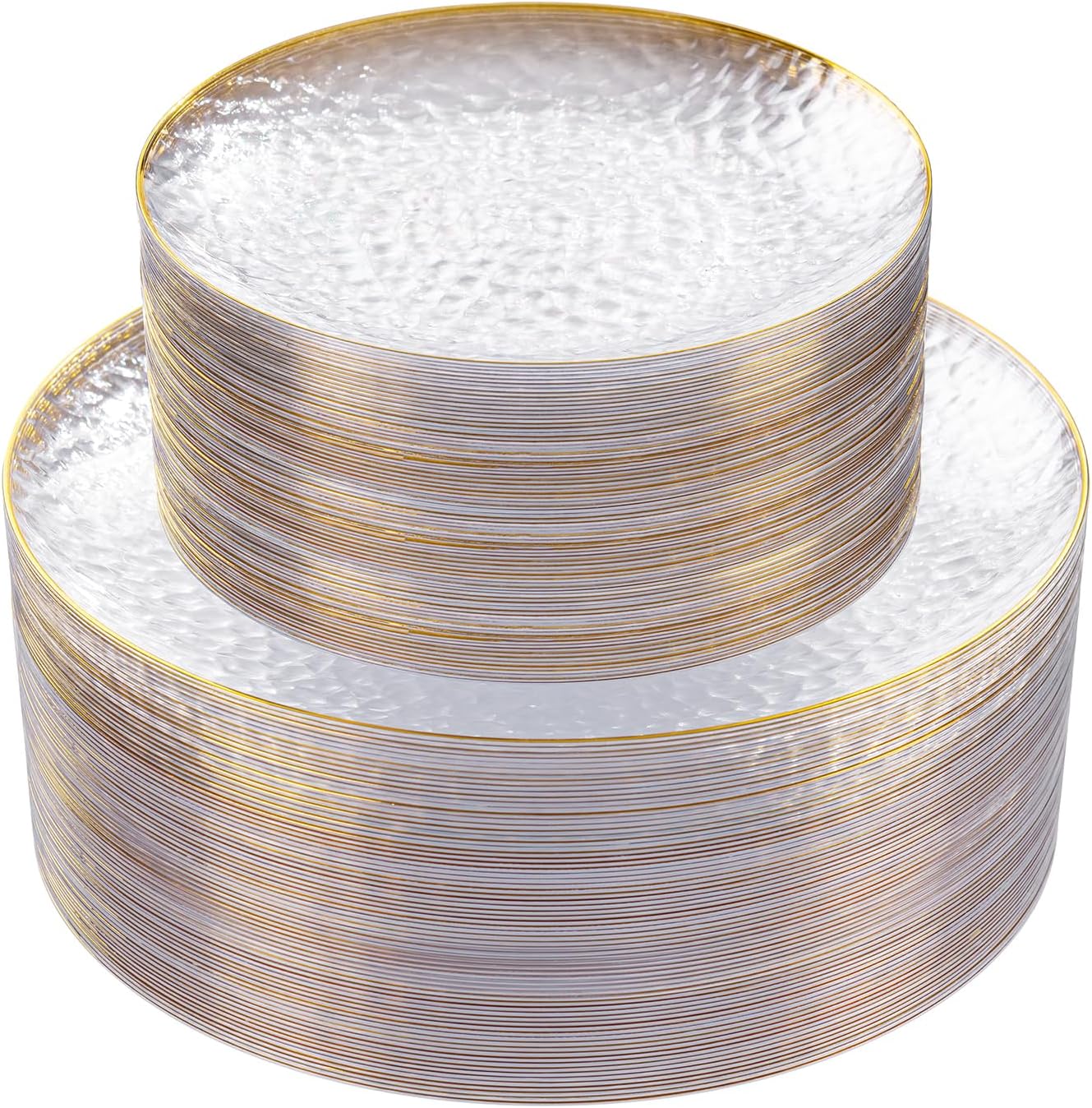Rubtlamp Clear Plastic Plates - 60 Pcs Heavy-Duty Disposable Plates with Gold Rim | Perfect for Weddings & Parties
