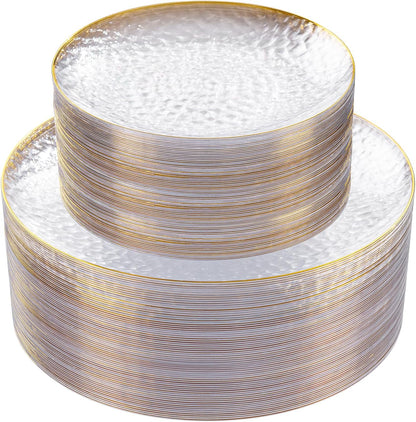 Rubtlamp Clear Plastic Plates - 60 Pcs Heavy-Duty Disposable Plates with Gold Rim | Perfect for Weddings & Parties
