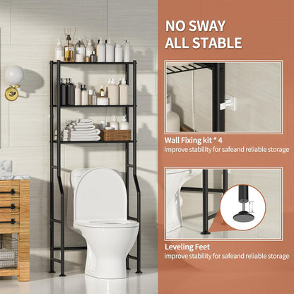 Skiennix 3-Tier Over The Toilet Storage - Freestanding Metal Bathroom Shelves | Space Saver in Black