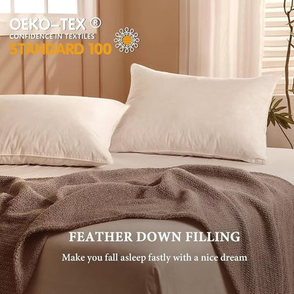 BHZ Goose Down Feather Pillows Queen Size - Hotel Collection Bed Pillows for Sleeping Medium Firm Soft Support Pillow for Side and Back Sleepers with Breathable Cover