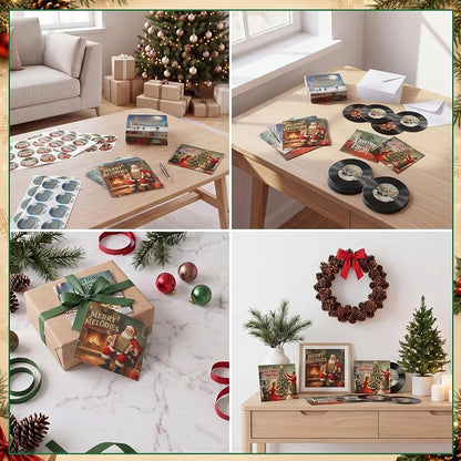 Vinyl Record Christmas Cards Set - 48 Blank Greeting Cards with Envelopes