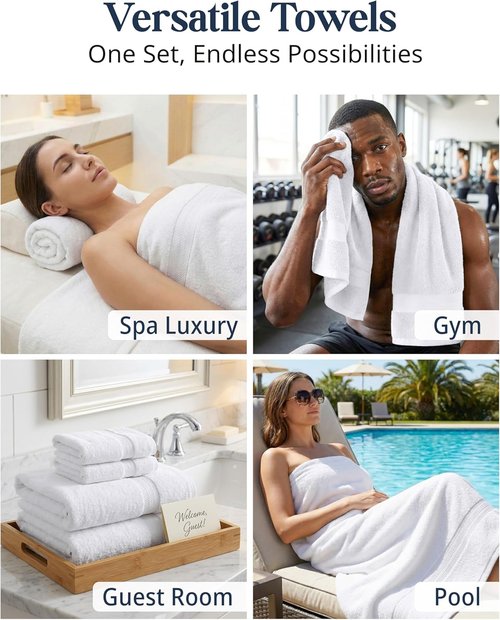 LANE LINEN 100% Cotton Towel Set - Soft, Absorbent & Durable | 24-Piece Hotel Quality in White