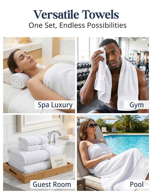 LANE LINEN 100% Cotton Bathroom Towel Set of 24 - Durable, Soft & Absorbent - 4 Bath, 4 Fingertip, 6 Hand, 8 Washcloths, 2 Bath Sheets, Hotel & Spa-Quality Design - White Towels