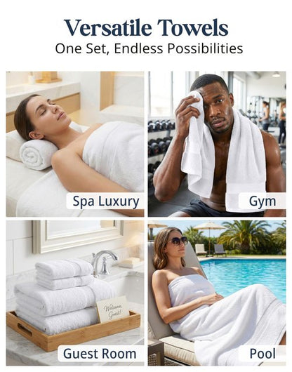 LANE LINEN 100% Cotton Bathroom Towel Set of 24 - Durable, Soft & Absorbent - 4 Bath, 4 Fingertip, 6 Hand, 8 Washcloths, 2 Bath Sheets, Hotel & Spa-Quality Design - White Towels