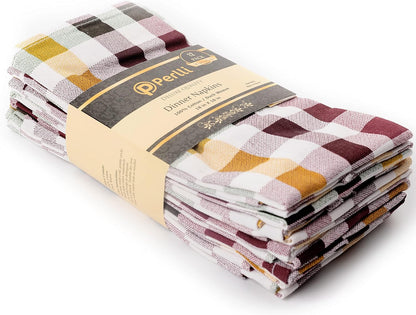 PERLLI Rustic Burnt Orange Napkins - 100% Cotton, Washable & Reusable | 12 Pack, 18x18 Inches for Thanksgiving