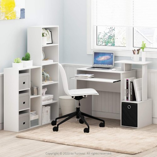 Furinno LUDER Bookshelf - 5-Cube Reversible Bookcase for Easy Assembly | White, 9.4 x 19.5 x 31.5