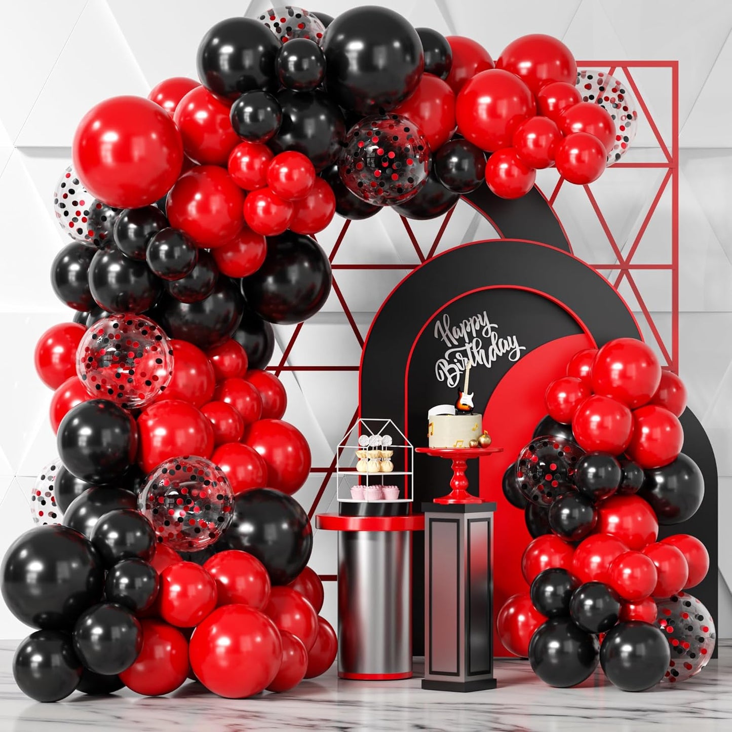 Bezente Red & Black Balloons Garland Kit - 100 Pcs Confetti & Solid Balloons for Party Decor