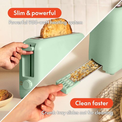 Bella 2 Slice Slim Toaster - 6 Setting Shade Control, Fits Sourdough, Anti-Jam & Auto Shutoff, Seaglass