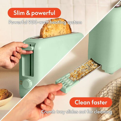 Bella 2 Slice Slim Toaster - 6 Setting Shade Control, Fits Sourdough, Anti-Jam & Auto Shutoff, Seaglass