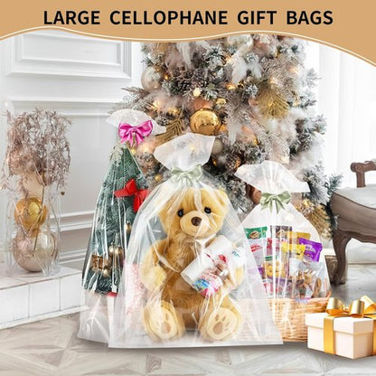 6PCS Extra Large Cellophane Gift Bags 40x50 Inch Easter Clear Cellophane Wrap Storage Bags for Easter Gift Baskets Decorations Baby Bridal Shower Wedding Party Favor Birthday Candy 2.5 Mil Thick