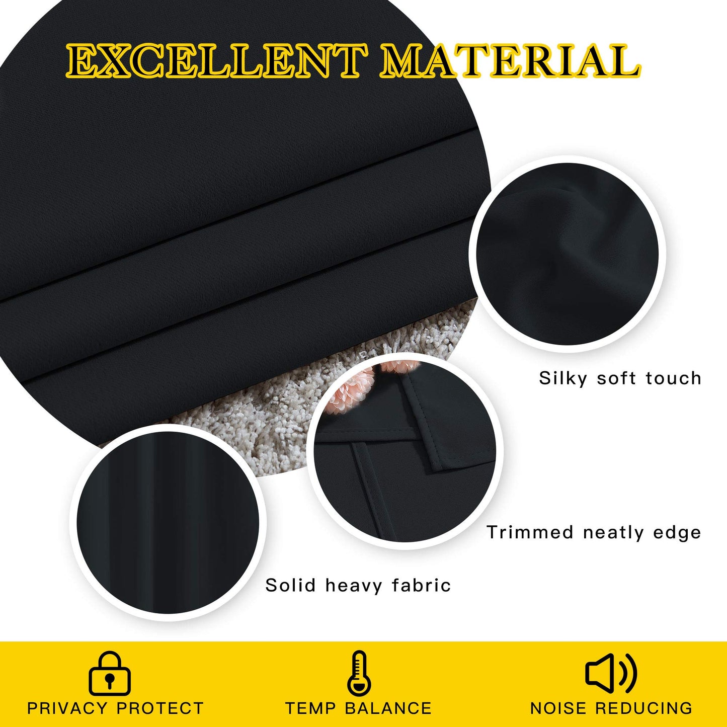 NICETOWN Blackout Curtains 63 inch Length 2 Panels Burg - Easy Care Solid Thermal Curtains Grommet Blackout Window Treatments for Bedroom/Kids Room (W52 x L63, Black)