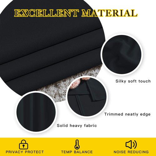NICETOWN Black Blackout Curtains 40 inch Curtains for Kitchen, Grommet Solid Window Treatments Sound Reducing for Bedroom, 2 Panels, W37 x L40, 2 Panels