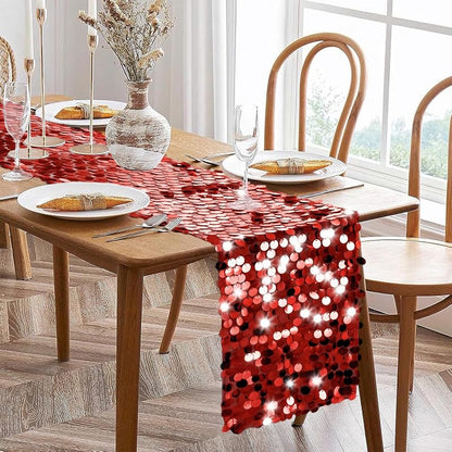 VHH Red Sequin Table Runner 12 x 108 Inches - Glitter Ribbon for Wedding Party