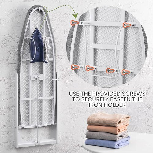 Xabitat Wall Mounted Ironing Board with Iron Holder, 36.2" X 12.2" Compact Mount Fold Down Iron Board for Small Spaces, Space Saving with Cotton Fabric Cover, White and Grey