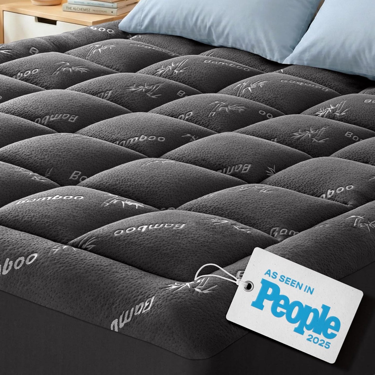 Skiennix Ultra Soft Full Size Mattress Topper - Bamboo Viscose Pillow Top for Cooling Comfort - Dark Gray