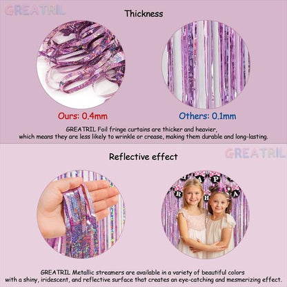 GREATRIL Pink Tinsel Curtain Backdrop - Foil Fringe Streamers for Birthday Girl Party | 2 Packs