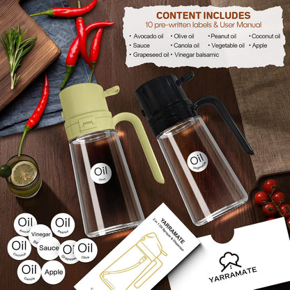 YARRAMATE Oil Sprayer - 16oz Refillable Cooking Dispenser | Food-Grade Glass, Easy Open Design (Green)