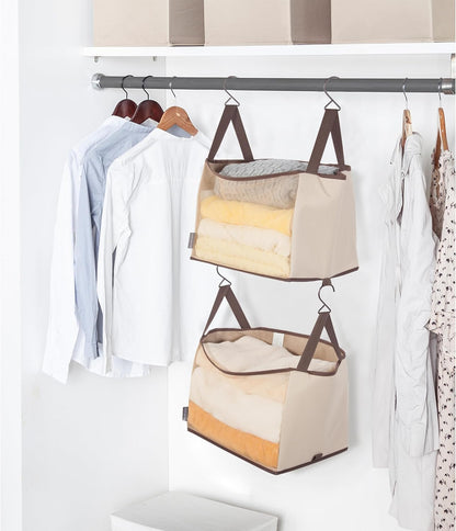 Storage Maniac 2-Shelf Hanging Closet Organizer - Canvas Shelf with Hooks for Dorms & Bedrooms | Beige