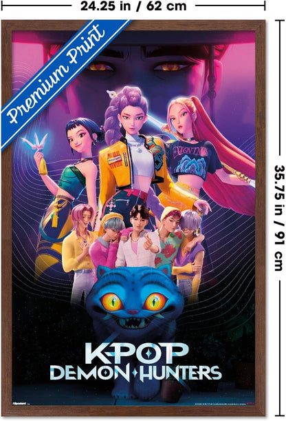 Netflix KPop Demon Hunters Wall Poster - Framed Mahogany Version, 34L x 22.4W
