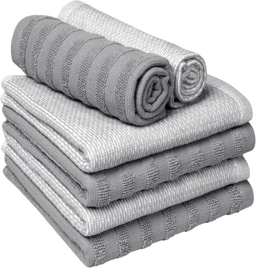 Bumble Premium Dish Cloths - Highly Absorbent 100% Natural Cotton | 13"x13" | 6 Pack - Soft Grey Terry Set