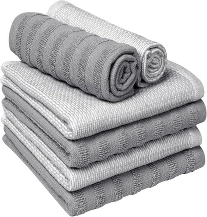 Bumble Premium Dish Cloths - Highly Absorbent 100% Natural Cotton | 13"x13" | 6 Pack - Soft Grey Terry Set