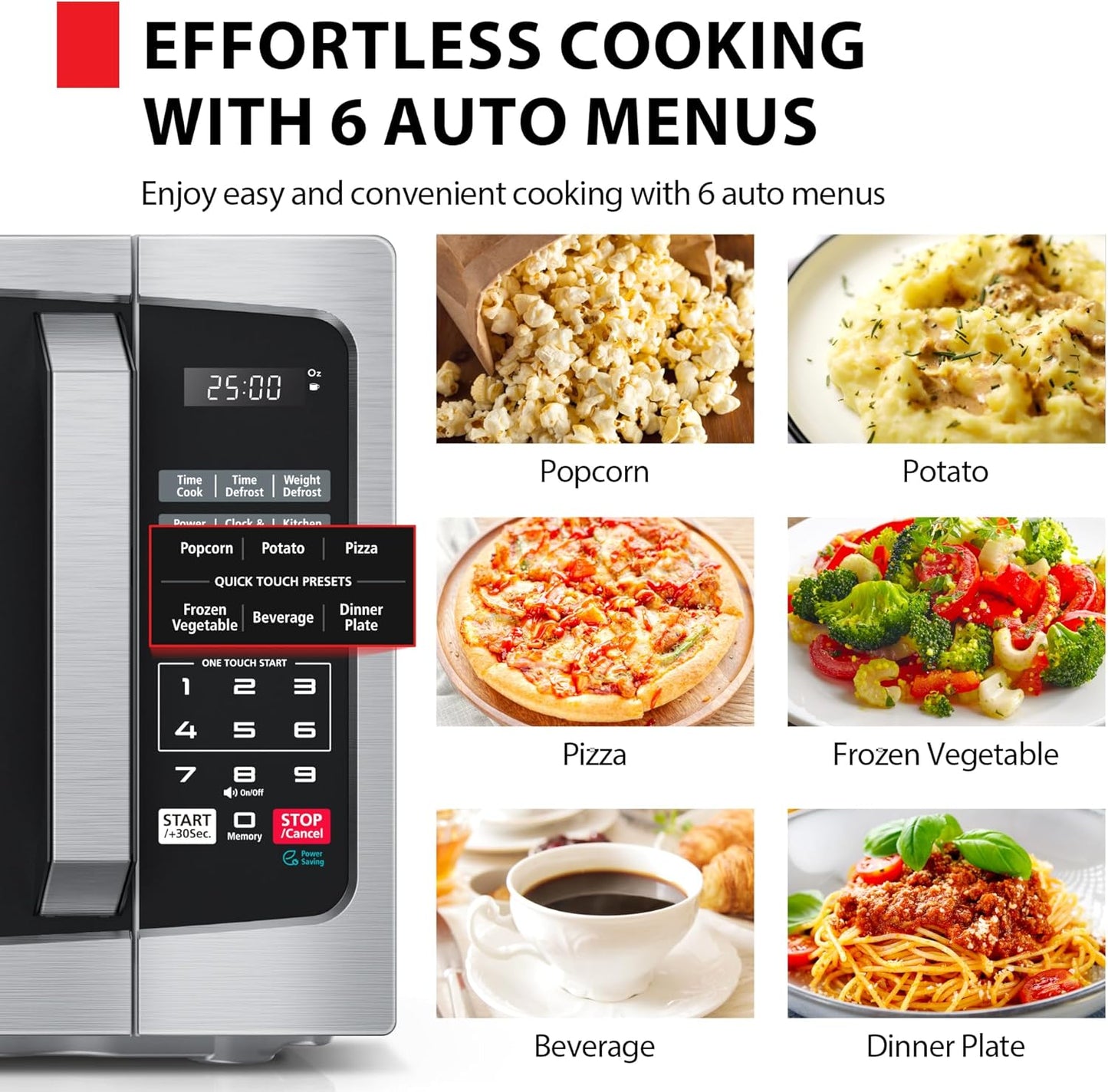 TOSHIBA Small Microwave Oven - 0.9 Cu Ft, 900W, Stainless Steel | 6 Auto Menus & Mute Function