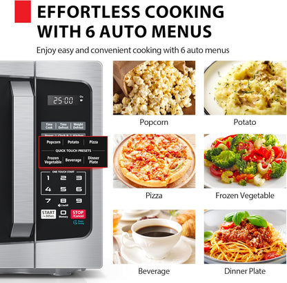 TOSHIBA Small Microwave Oven - 0.9 Cu Ft, 900W, Stainless Steel | 6 Auto Menus & Mute Function