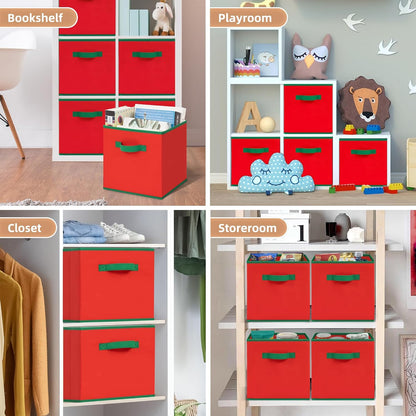 Storage Maniac Storage Cubes - 11-Inch Durable 6-Pack Fabric Bins for Closet & Toy Organization | Red