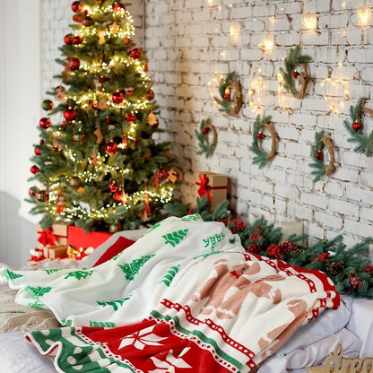 Two-Piece Christmas Throw Blanket Set 50 x 60 Inches Fleece, Holiday Decorative Blankets