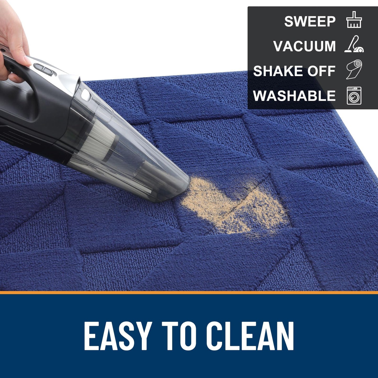 OLANLY Door Mats Indoor, Non-Slip, Absorbent, Dirt Resist, Entrance Washable Mat, Low-Profile Inside Entry Doormat for Entryway (32x20 inches, Navy)