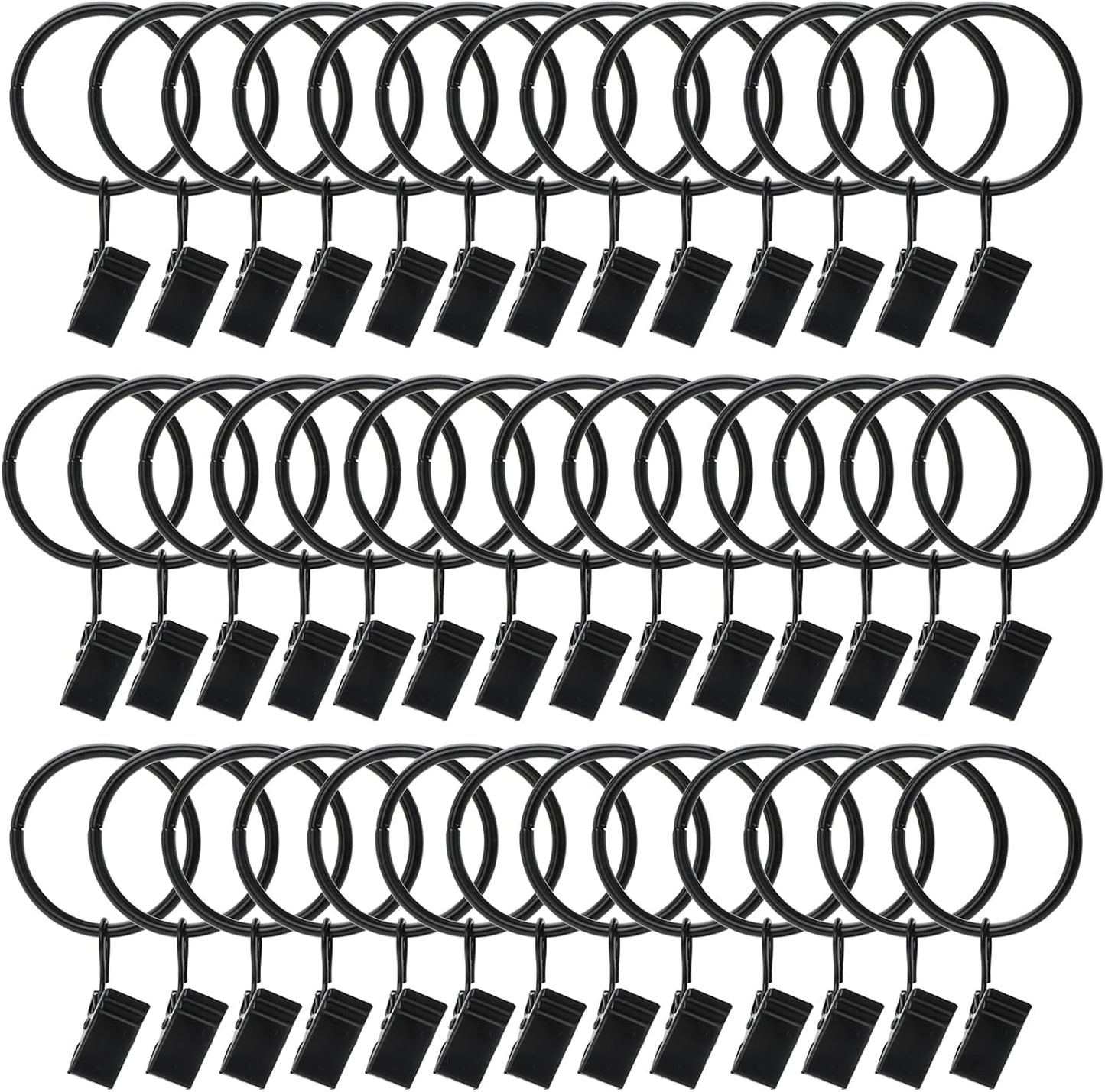 Skiennix 40 Pack Metal Curtain Rings - Durable Drapery Clips for Home & Office | 1.26 Inch Interior Diameter, Black