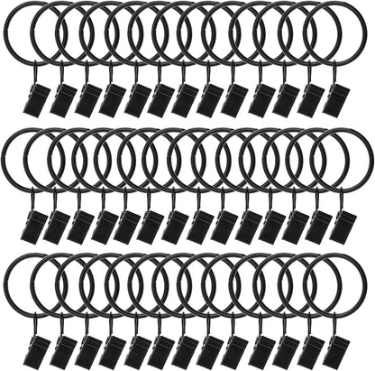 Skiennix 40 Pack Metal Curtain Rings - Durable Drapery Clips for Home & Office | 1.26 Inch Interior Diameter, Black