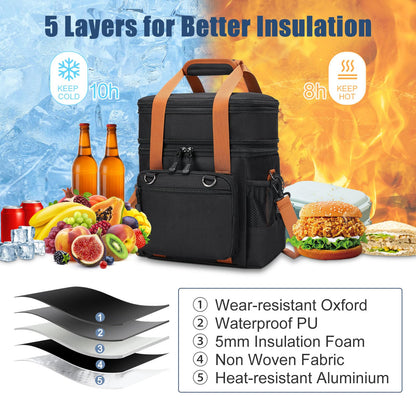 nylobist Insulated Lunch Box for Men/Women: Reusable Lunch Bag for Work Office Daytrip Picnic Beach - Leakproof Cooler Tote Bag Organizer for Adults - Black Brown