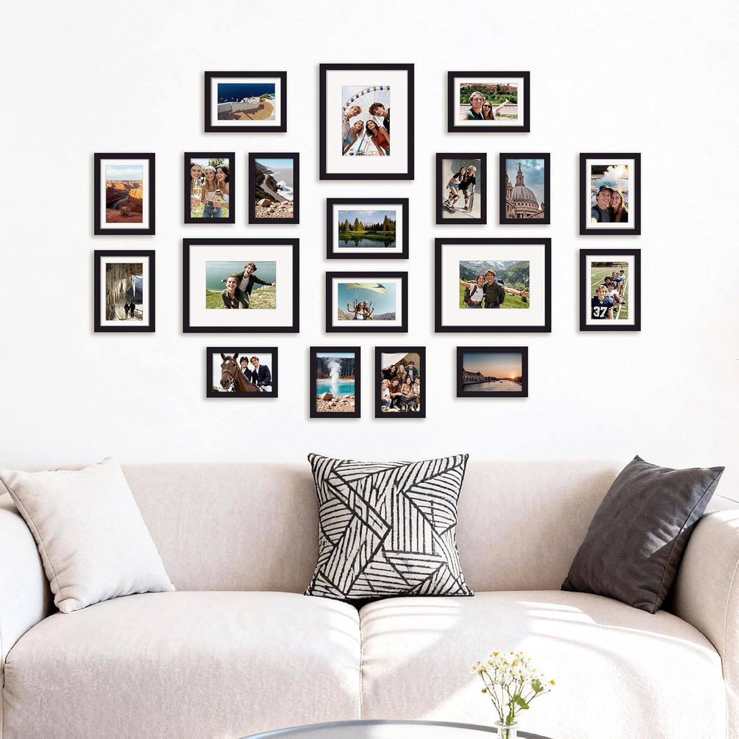 Upsimples 19-Pack Picture Frames Set - Versatile Wall Decor & Tabletop Display | Multi-Size Black Frames (8x10, 5x7, 4x6)