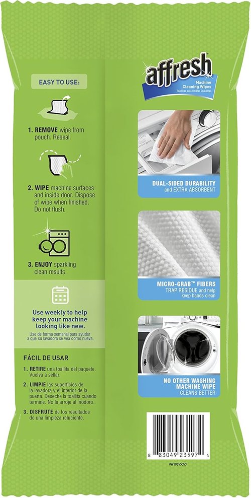 Affresh Washing Machine Cleaner W10355053 - 24 Wipes for Front & Top Load Washers | Effective & Easy to Use