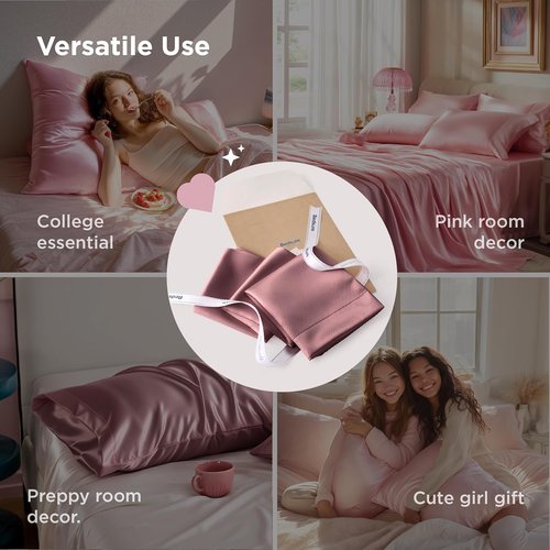 Bedsure Satin Pillowcase - Silky 2-Pack for Hair & Skin, Envelope Closure, Nostalgia Rose, 20x30 Inches