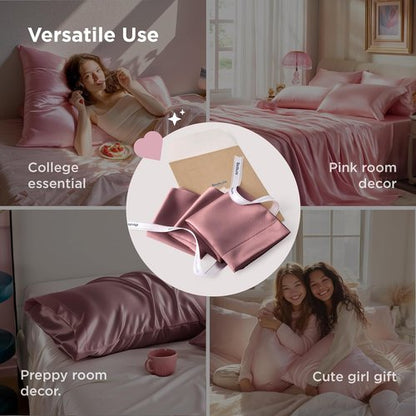 Bedsure Satin Pillowcase - Silky 2-Pack for Hair & Skin, Envelope Closure, Nostalgia Rose, 20x30 Inches