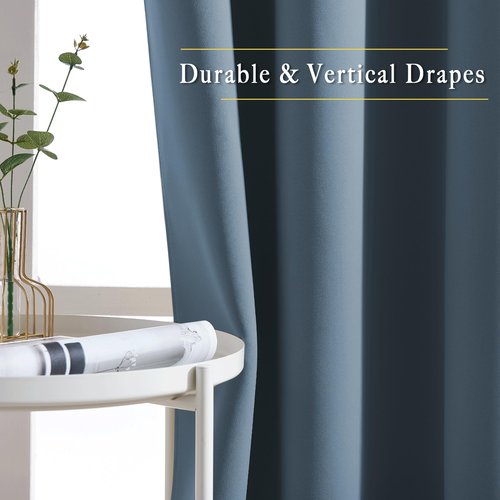 NICETOWN Blackout Smoky Blue Curtains for Sliding Glass Door, Grommet Window Treatment Thermal Curtains Room Dividers for Living Room/Bedroom, 2 Panels, W66 x L102