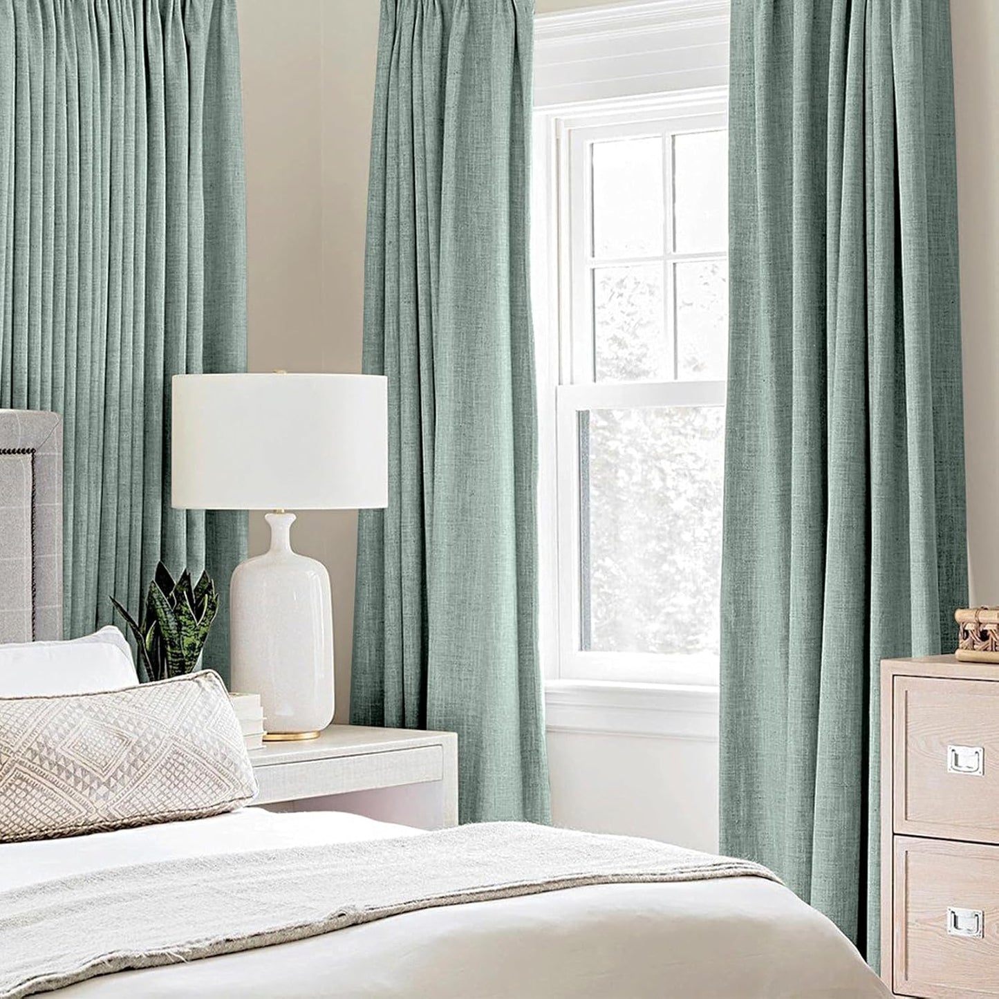MIULEE Blackout Curtains - 100% Thermal Insulated Linen Texture Drapes | Seafoam Green, 52x84 Inch (2 Panels)