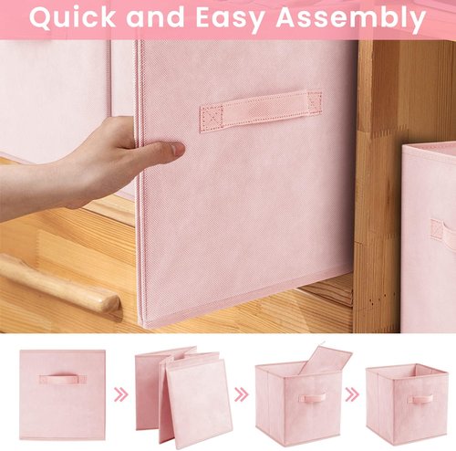 Criusia Storage Cubes - 11-Inch Heavy-Duty Fabric Storage Bins | 8-Pack Collapsible Organizers for Clothes, Blankets, Toys (Pink)