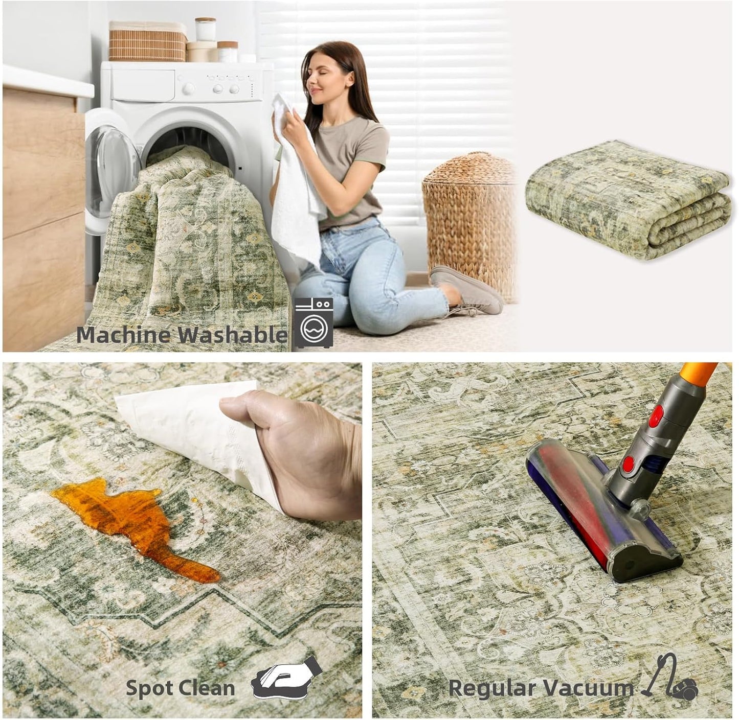 Skiennix Washable Rug Runners - Non-Slip Faux Wool Carpet for Hallways | Soft Low Pile, 2x6 ft