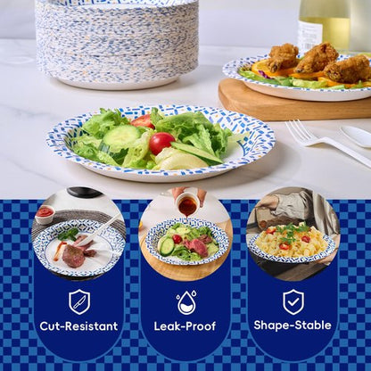 JOLLY CHEF 10 Inch Paper Plates 140 Count, Soak-Proof, Cut Proof, Disposable Heavy Duty Plates for Picnic, Family Gatherings, Parties