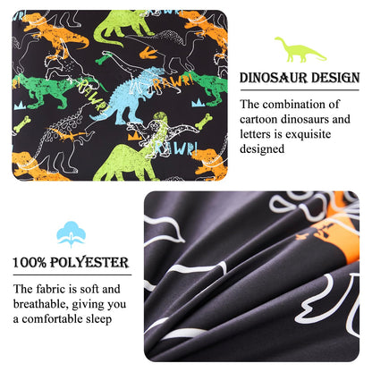 ZSYAYAHA Twin Bed Sets for Kids Dinosaur Boys Bedding Set Black Dinosaur Comforter Set for Girls Teens Soft Lightweight 5 Pieces Bed in A Bag with Sheets(Black, Twin)