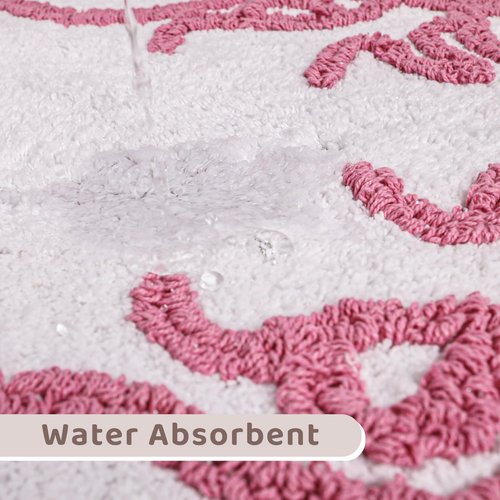 Barossa Design 100% Cotton Pink Bow Bathroom Rug - Scalloped Cute Tufted Bow Bath Mat, Soft Breathable Cotton Bathmat for Bathroom Decor, Non-Slip Hot Melt Adhesive Backing & Washable, 20"x32"