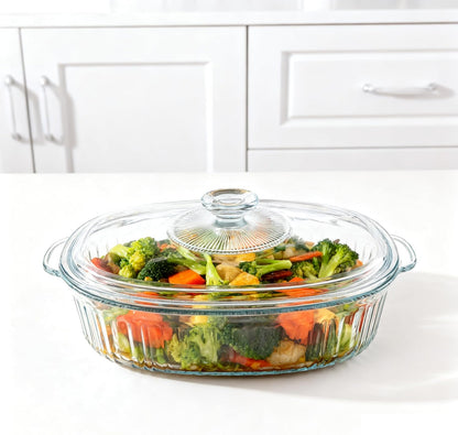 Clear Oval Glass Casserole Dish With Lid - 3Qt Baking Dish for Oven | Durable Cookware for Cooking & Serving