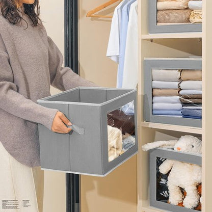 Homsorout Storage Bins - Foldable Fabric Baskets with Window & Handle | 3-Pack Grey Organizers
