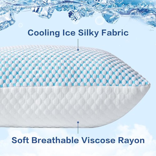 EASELAND Firm Pillows - Shredded Memory Foam with Adjustable Fill | Queen Size Set of 2, Cooling Cover for Hot Sleepers