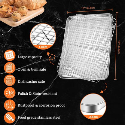 Leonyo Jelly Roll Pan Set - Nonstick Baking Sheet with Cooling Rack | 16 x 12 Inch (2 Trays + 2 Racks)